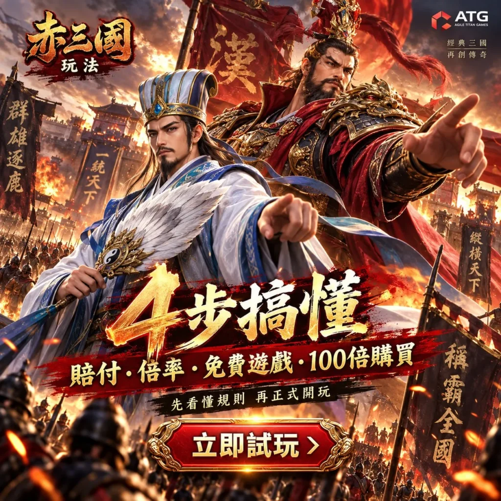 ATG赤三國技巧玩法圖,整理賠付倍率、免費遊戲與100倍購買等4步新手重點